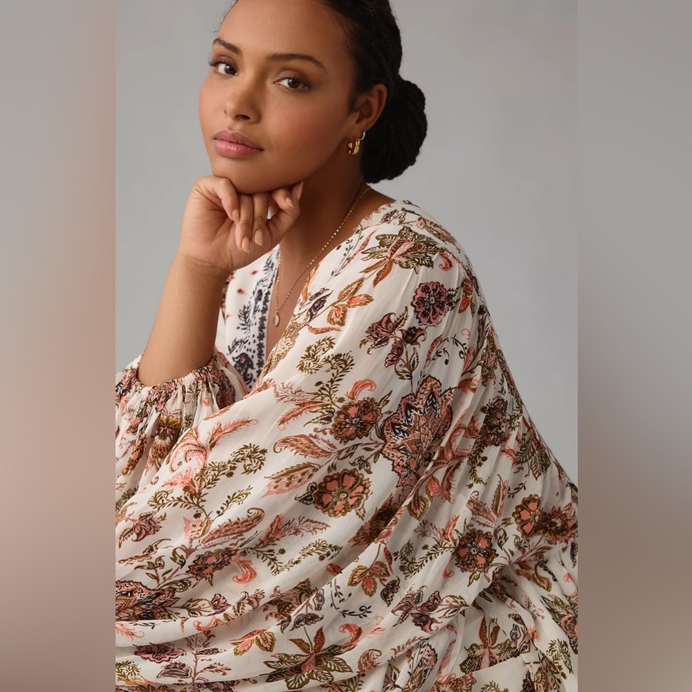V-Neck Long-Sleeve Floral Paisley Maxi Dress - Picture 8 of 15